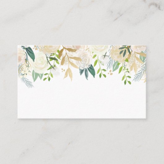 Zachte Ivoren Bloemen Garland met Groen Huwelijk Plaatskaartje (Voorkant)