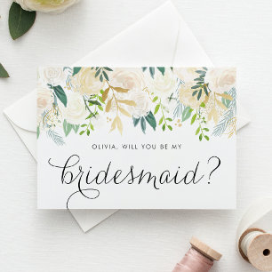 Zachte ivoren bloemen zal je mijn bruidsmeisje zij uitnodiging briefkaart