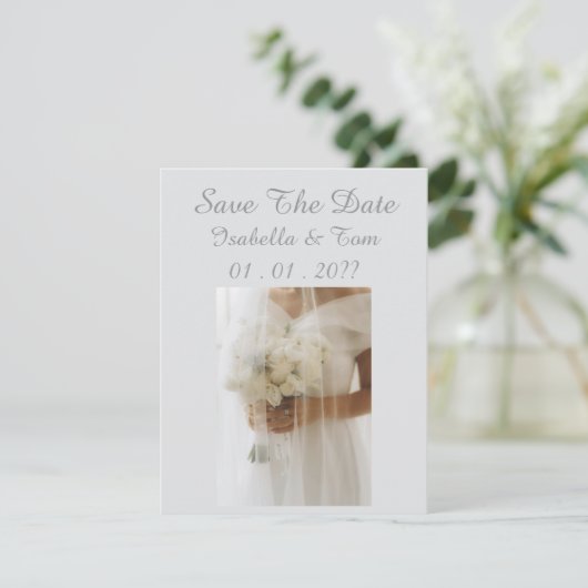 Zachte Ivoren Bruiloft met Romantische Moderne Bru Save The Date (Staand voorkant)
