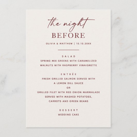 Zachte Ivoren Oefendiner | Elegante Trouw Menu (Voorkant)