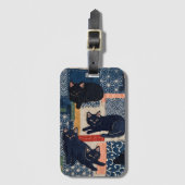 Zachte Japanse Zwarte Katten Patchwork Bagagelabel (Voorkant (verticaal))