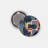 Zachte Japanse Zwarte Katten Patchwork Magneet (Voorkant / Achterkant)