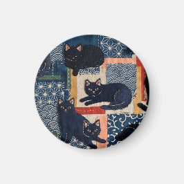 Zachte Japanse Zwarte Katten Patchwork Magneet