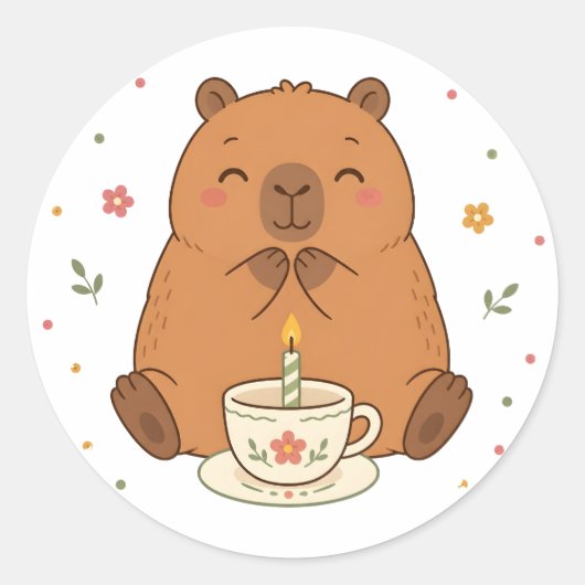 Zachte Kaapbara Verjaardagskaars Theekopje Sticker (Voorkant)