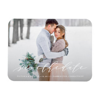 Zachte kalligrafie Bewaar de datum Fotomagneet Magneet