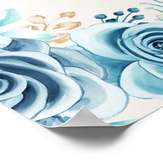 Zachte kalmte - Blauwgroen en roze Waterverf Bloem Poster (Hoek)