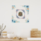 Zachte kalmte - Blauwgroen en roze Waterverf Bloem Poster (Keuken)