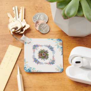 Zachte kalmte, delicate pastel botanische afbeeldi sleutelhanger