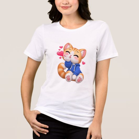 Zachte Kat Blaast een Kus Sticker Tri-Blend Shirt (Voorkant)
