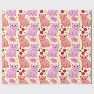 Zachte Kat Cherry Bloempatroon Kawaii Kitty Cadeaupapier