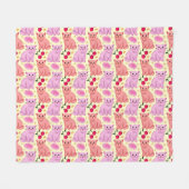 Zachte Kat Cherry Bloempatroon | Kawaii Kitty Fleece Deken (Voorkant (Horizontaal))