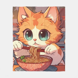 Zachte Kat Eet Ramen Noedels Fleece Deken