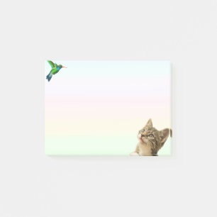 Zachte kat en kleine vogel op Post-it N in pastelk Post-it® Notes