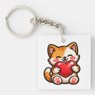 Zachte Kat Hart Sleutelhanger – Kawaii Kat Knuffel
