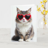 Zachte Kat Hart Zonnebril Kaart (Gele Bloem)