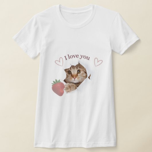 Zachte Kat “Ik Hou van Jou” Aardbei Design T-shirt (Laagn)