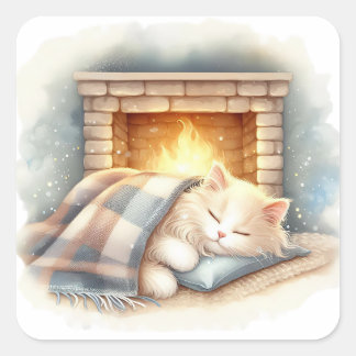 Zachte kat knus winter esthetiek Sticker