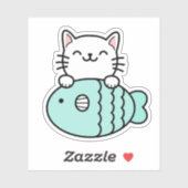 Zachte kat met blauwe vis sticker (Vel)