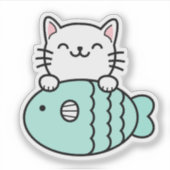 Zachte kat met blauwe vis sticker (Voorkant)