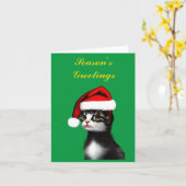 Zachte kat met een kerstman hoed kaart (Gele Bloem)