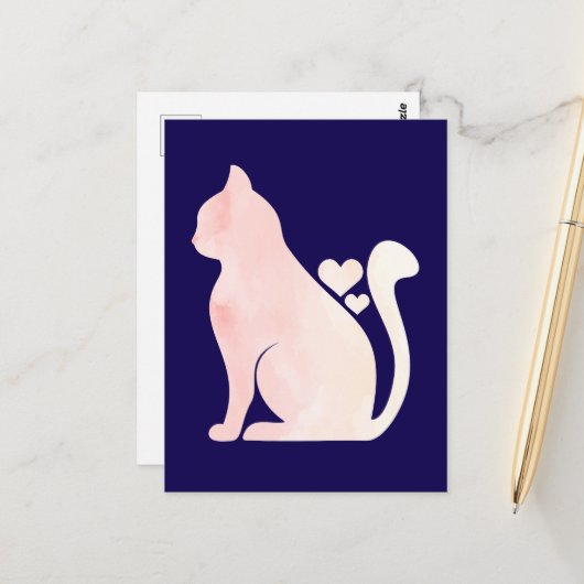 Zachte Kat met Hartjes Briefkaart (Voorkant / Achterkant in situ)