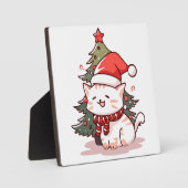 Zachte kat met kerstmuts bij kerstboom fotoplaat (Voorkant)