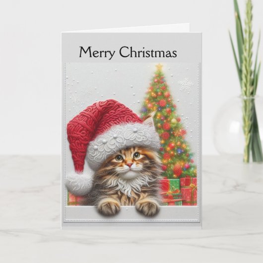 Zachte kat met kerstmuts Kerstmis Feestdagen Kaart (Voorkant)