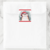 Zachte kat met kerstmuts vierkante stickers (Tas)
