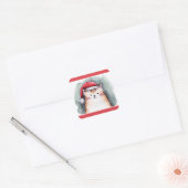 Zachte kat met kerstmuts vierkante stickers (Envelop)
