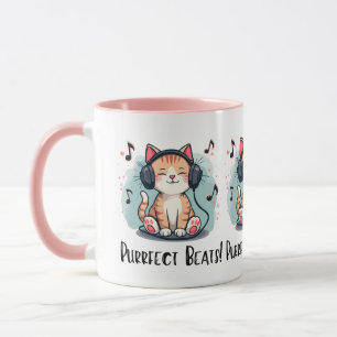 Zachte Kat met Koptelefoon Kawaii Muziek Liefhebbe Mok