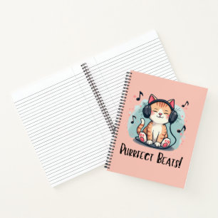 Zachte Kat met Koptelefoon Kawaii Muziek Liefhebbe Notitieboek