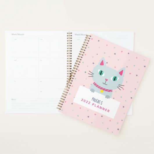 Zachte kat moderne naam roze gepersonaliseerd planner (Display)