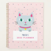 Zachte kat moderne naam roze gepersonaliseerd planner (Voorkant)