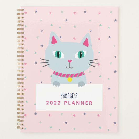 Zachte kat moderne naam roze gepersonaliseerd planner (Voorkant)