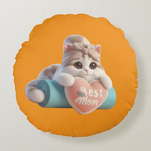 Zachte Kat Moeder Hart Kussen – Zoete Cadeau Decor (Voorkant)