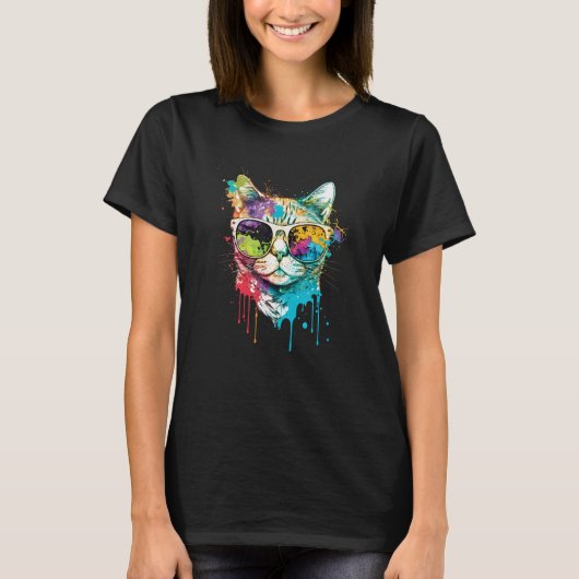 Zachte Kat Motief Pop Art Kat T-shirt (Voorkant)