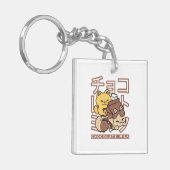 Zachte Kat op Chocolademelk Karton Kawaii Kunst Sleutelhanger (Voorkant Links)
