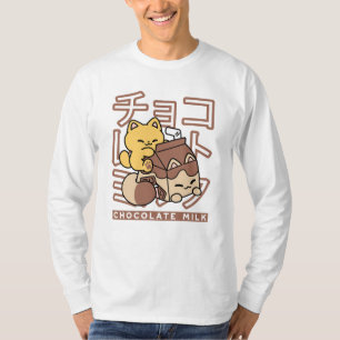 Zachte Kat op Chocolademelk Karton Kawaii Kunst T-shirt