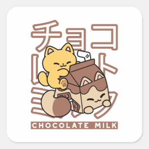 Zachte Kat op Chocolademelk Karton Kawaii Kunst Vierkante Sticker