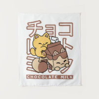 Zachte Kat op Chocolademelk Karton Kawaii Kunst