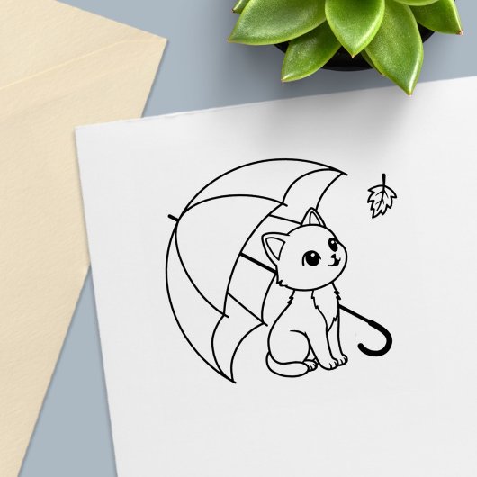Zachte Kat Paraplu Blaadje Zelfinktende Stempel