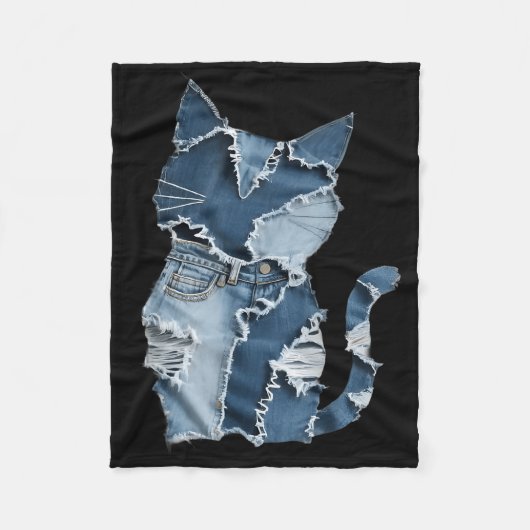 Zachte Kat Patroon Denim Patchwork Grappige Kat Li Fleece Deken (Voorkant)