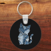 Zachte Kat Patroon Denim Patchwork Grappige Kat Li Sleutelhanger (Voorkant)