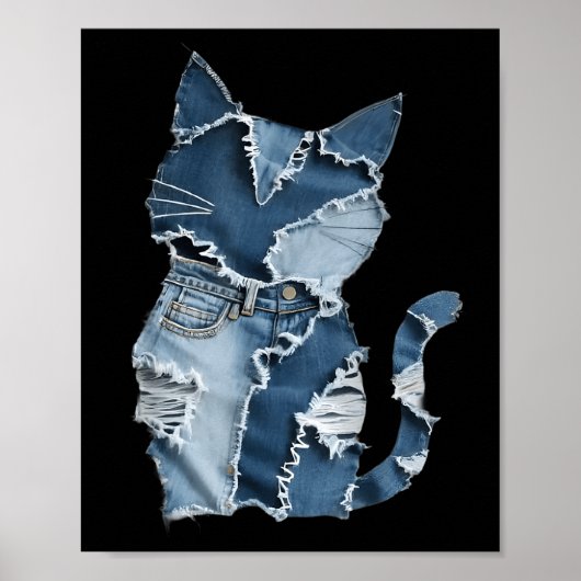 Zachte Kat Patroon Denim Patchwork Grappige Katten Poster (Voorkant)