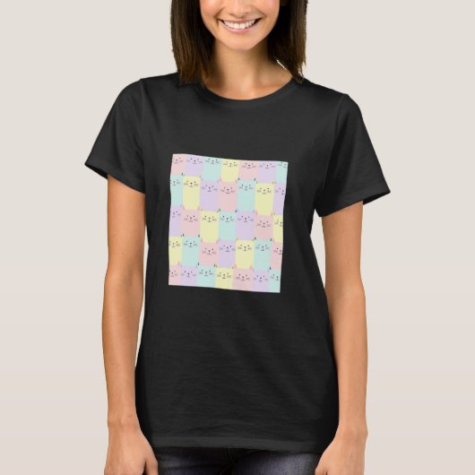 Zachte kat patroon met pastel t-shirt (Voorkant)