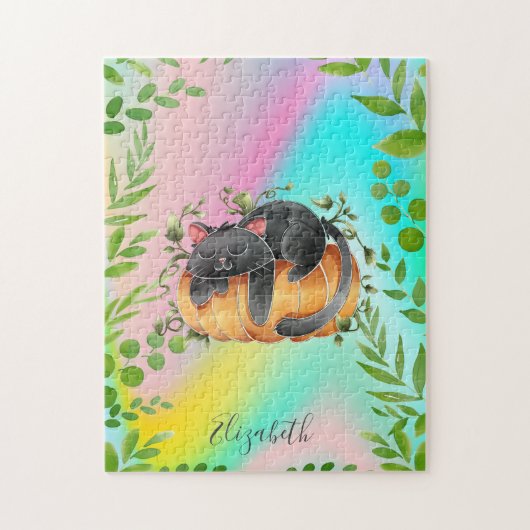 Zachte Kat Pompoen Kleurrijk Legpuzzel (Verticaal)