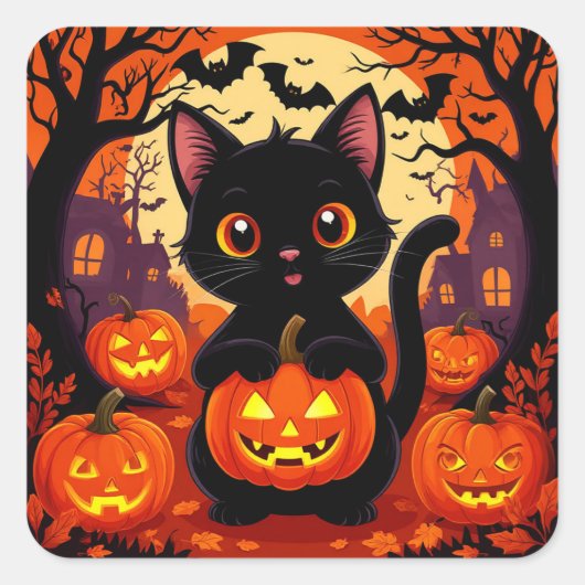 Zachte Kat Pompoen Sticker Voor Herfst Laptop Deco (Voorkant)