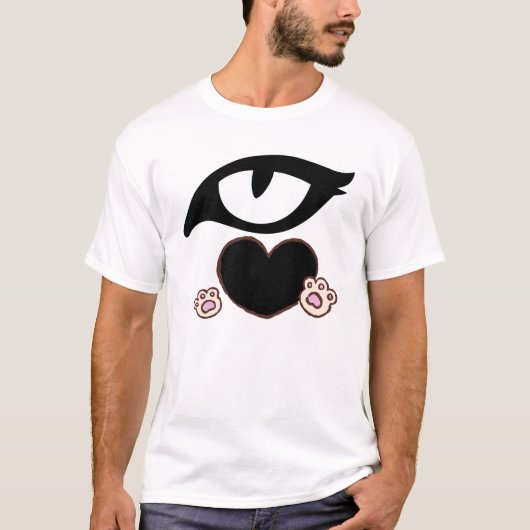 Zachte Kat Poot Hart met Kawaii Ogen T-shirt (Voorkant)