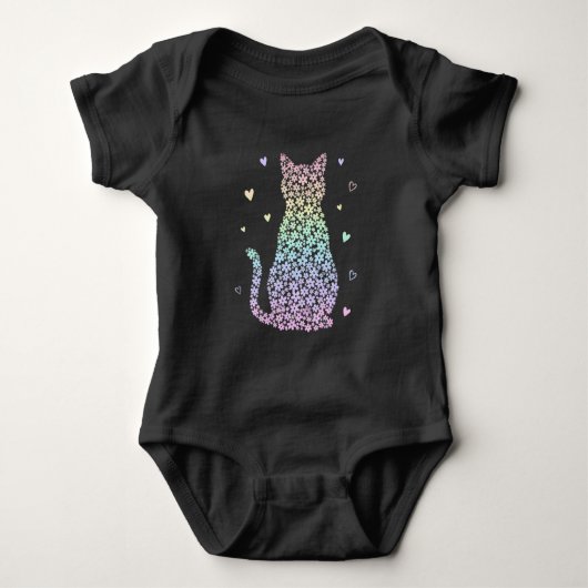 zachte kat regenboog harten pastel verloop patroon romper (Voorkant)
