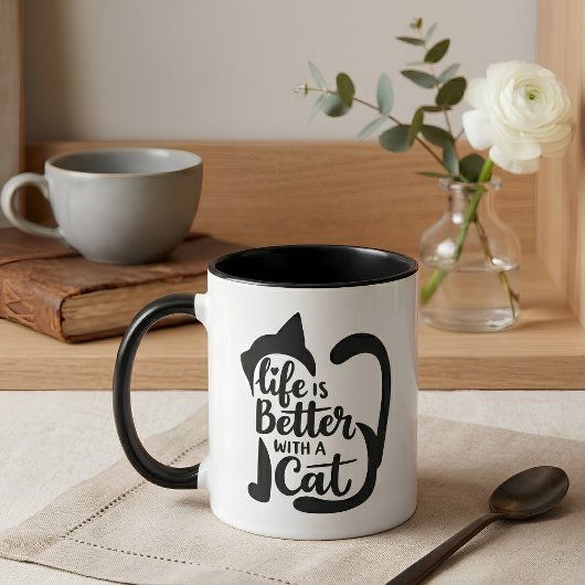 Zachte kat silhouet Het leven is beter met een kat Mok